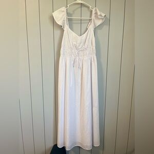 White Midi Dress with Ruffle Sleeves